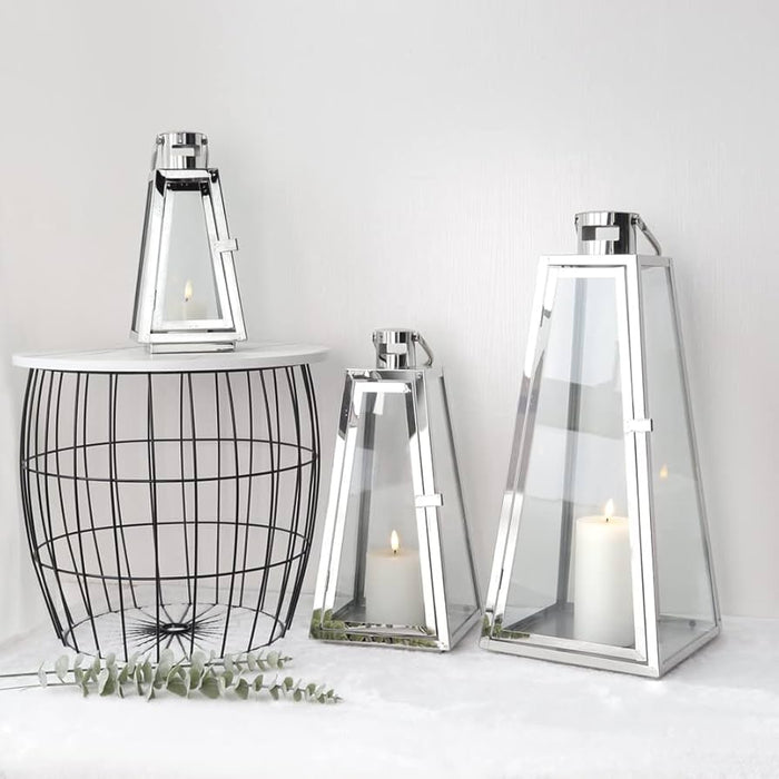 Set of 3 Stainless Steel Candle Lantern 21''&16''&11'' High Metal Candle Holder with Tempered Glass