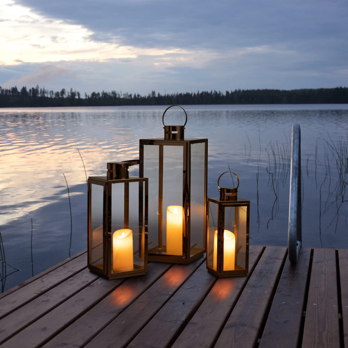 Candle aluminum lantern set with leather handle