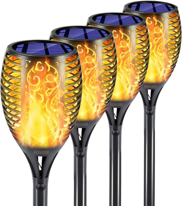 Magic Foldable Solar Tiki Torches with ing Flame, 4 Pack Premium 99 LEDs Solar Flame Torch -IP65 Waterproof Flame Solar Lights Outdoor Landscape Decorative Torch Lights for Driveway Yard Patio