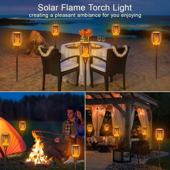 Magic Foldable Solar Tiki Torches with ing Flame, 4 Pack Premium 99 LEDs Solar Flame Torch -IP65 Waterproof Flame Solar Lights Outdoor Landscape Decorative Torch Lights for Driveway Yard Patio