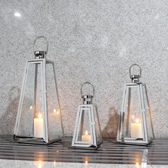 Set of 3 Stainless Steel Candle Lanter High Metal Candle Holder