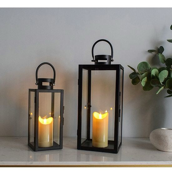 Candle aluminum lantern set with leather handle