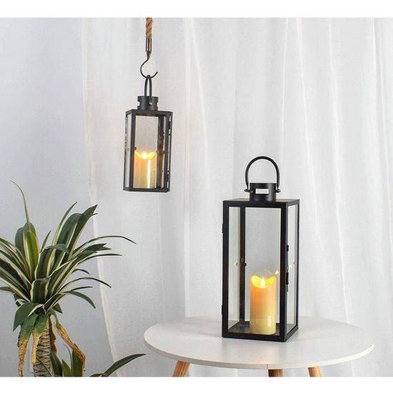 Candle aluminum lantern set with leather handle