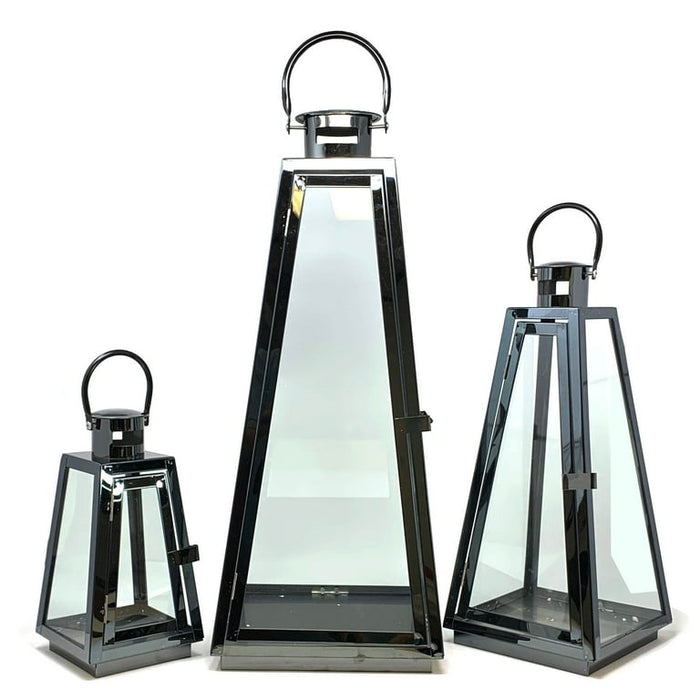 Set of 3 Stainless Steel Candle Lantern 21''&16''&11'' High ( black)