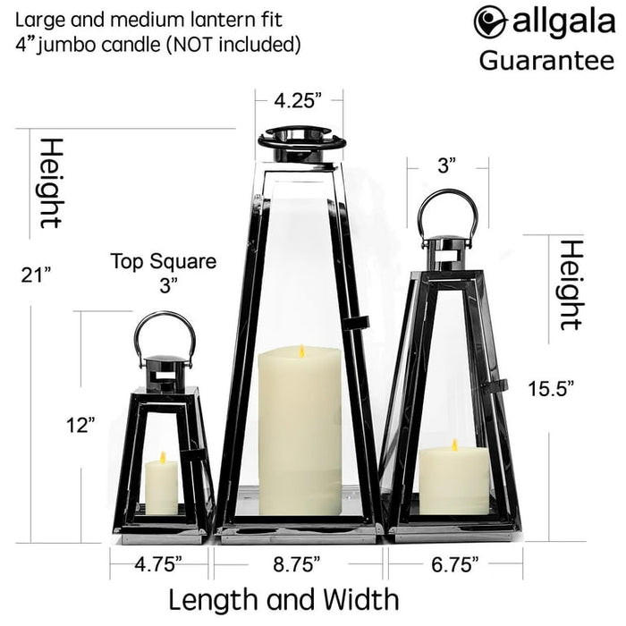 Set of 3 Stainless Steel Candle Lantern 21''&16''&11'' High ( black)