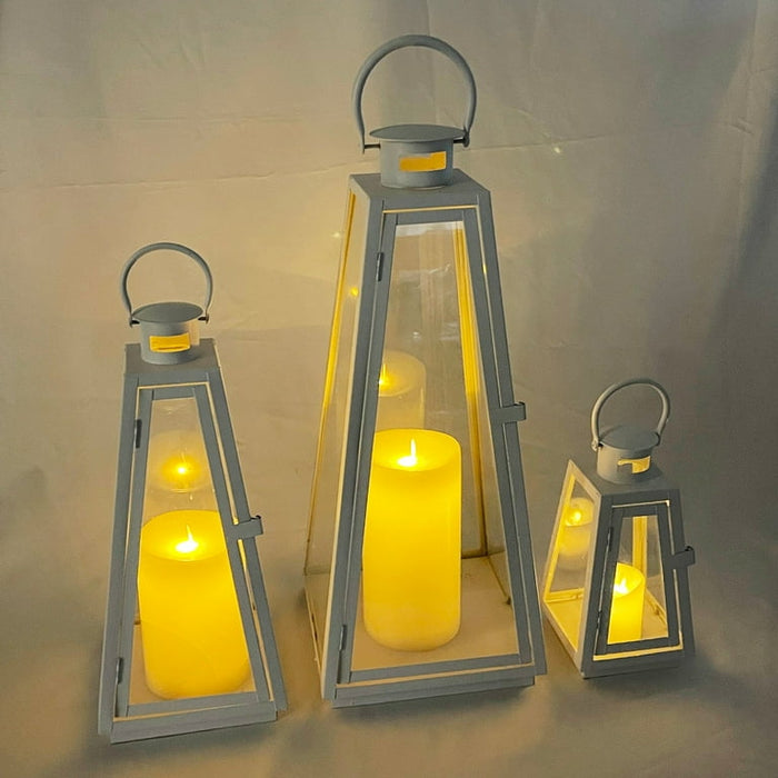 Set of 3 Stainless Steel Candle Lantern 21''&16''&11'' High Metal Candle Holder with Tempered Glass