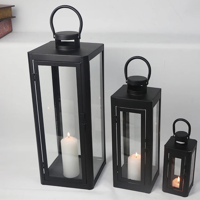 3-PC Set Jumbo Luxury Modern Indoor/Outdoor Hurricane Candle Lantern Set