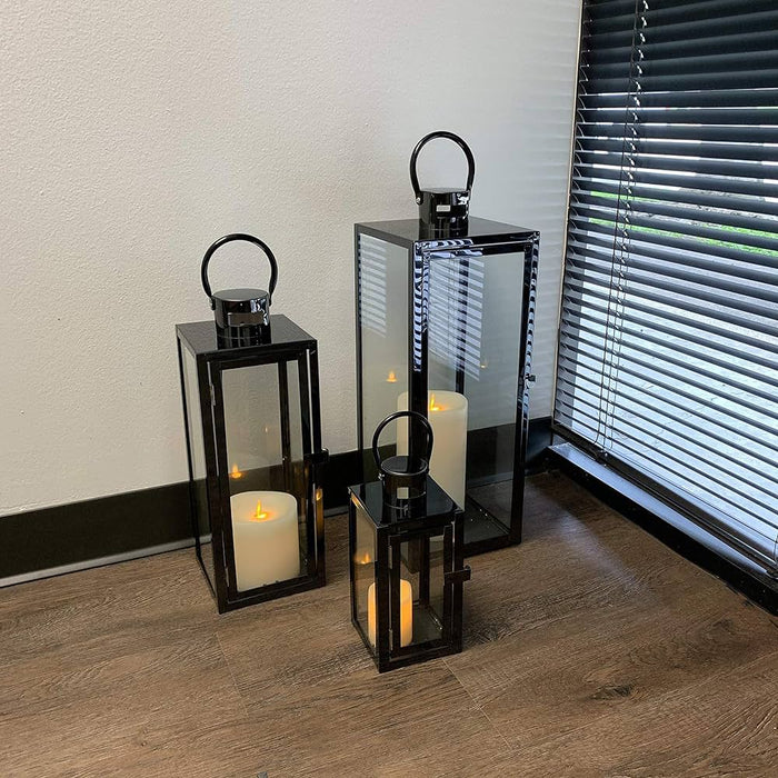 Candle aluminum lantern set with leather handle